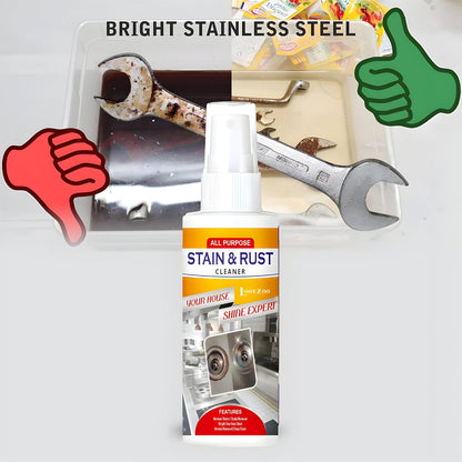 Rusted wrench before and after cleaning with Stain and Rust Cleaner Spray