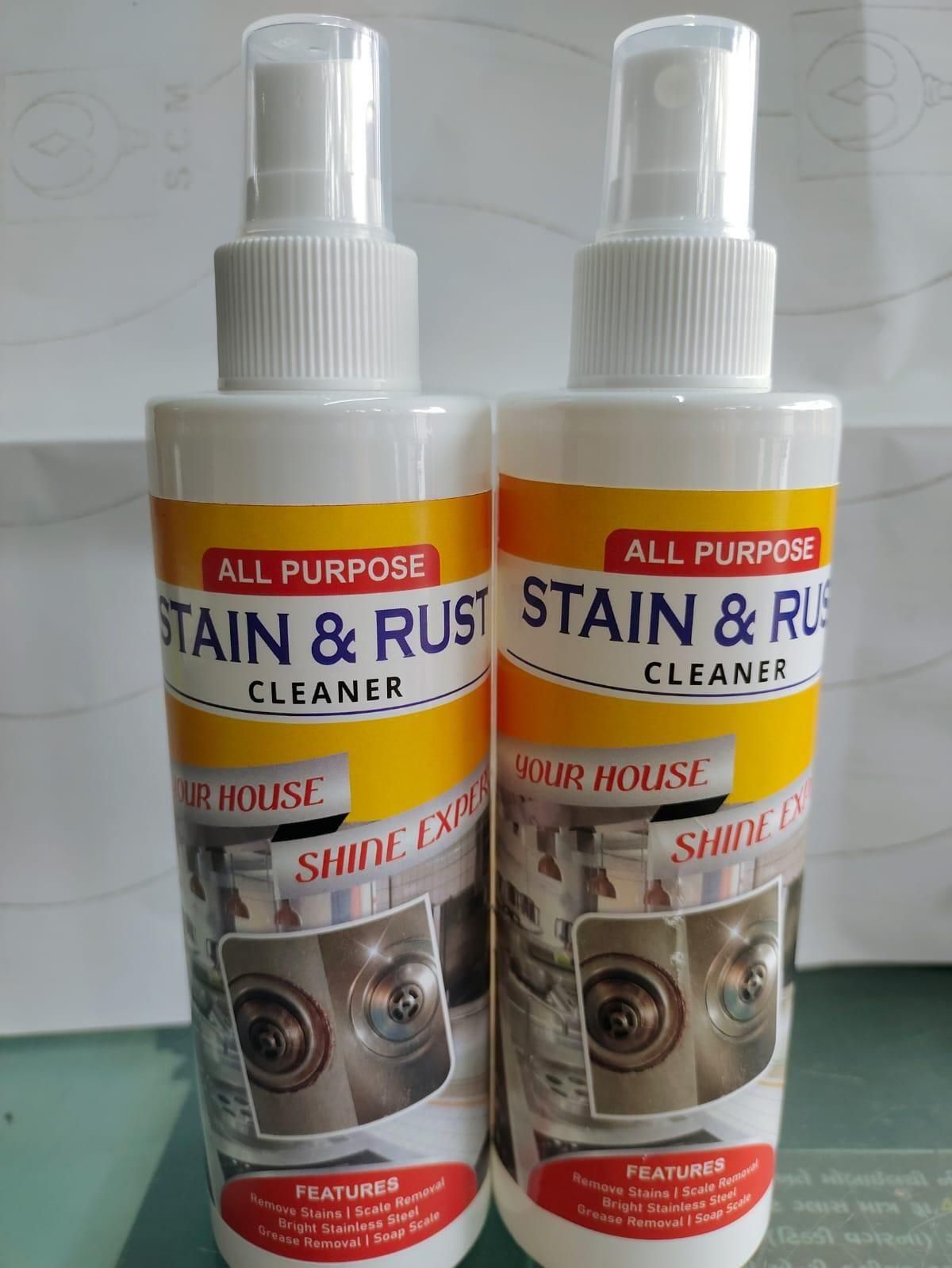 Close-up of two Stain and Rust Cleaner Spray bottles showing All Purpose cleaner label