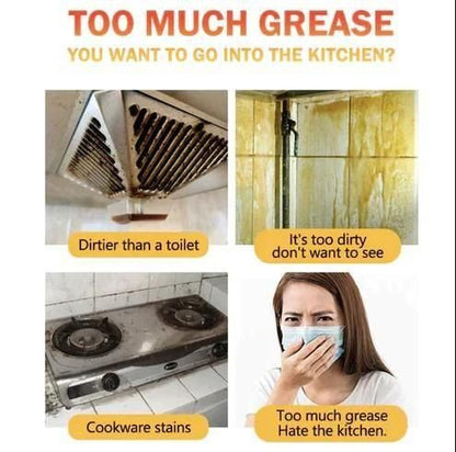 Greasy, stained kitchen exhaust and stovetop before cleaning with Stain and Rust Cleaner Spray